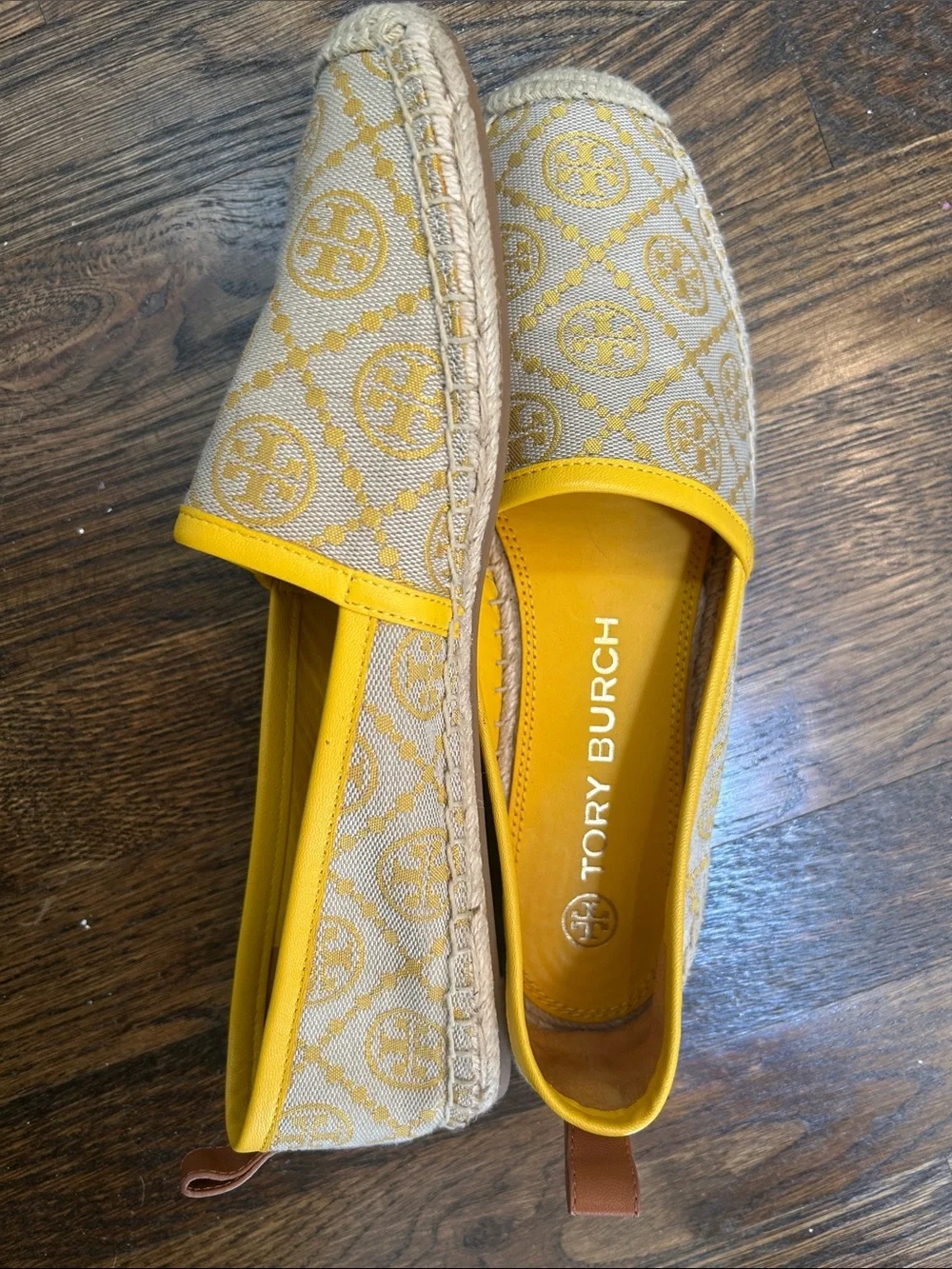 Tory Burch Beige Canvas Espadrilles with Yellow Trim